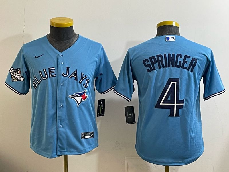 Youth 2025 Nike Toronto Blue Jays #4 Springer Light Blue Game MLB Jersey 03->youth mlb jersey->Youth Jersey